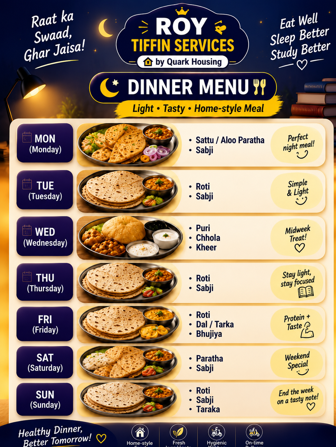 Best Homemade Dinner Tiffin Service in Purnea | Daily Dinner Delivery | Monthly Dinner Package | Roy Tiffin Services by Quark Housing