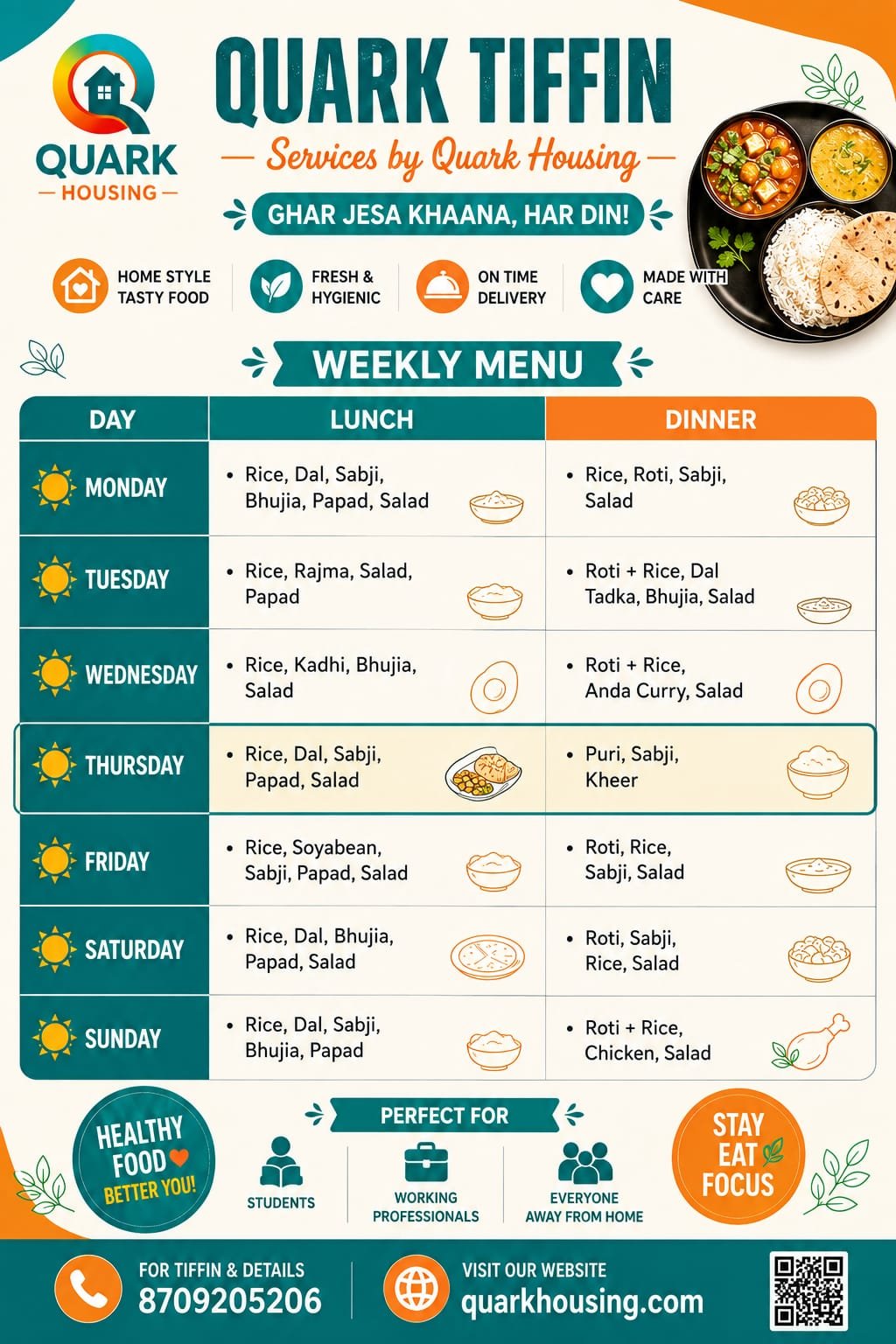 Monthly Tiffin: Lunch + Dinner | Fresh Home-Style Meals